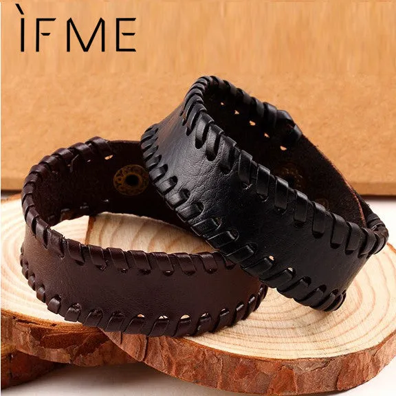 Fashion Punk Charm Wrap Leather Bracelets & Bangles Braided Rope Wristband Men Bracelet Jewelry Black and Brown Colors Gift