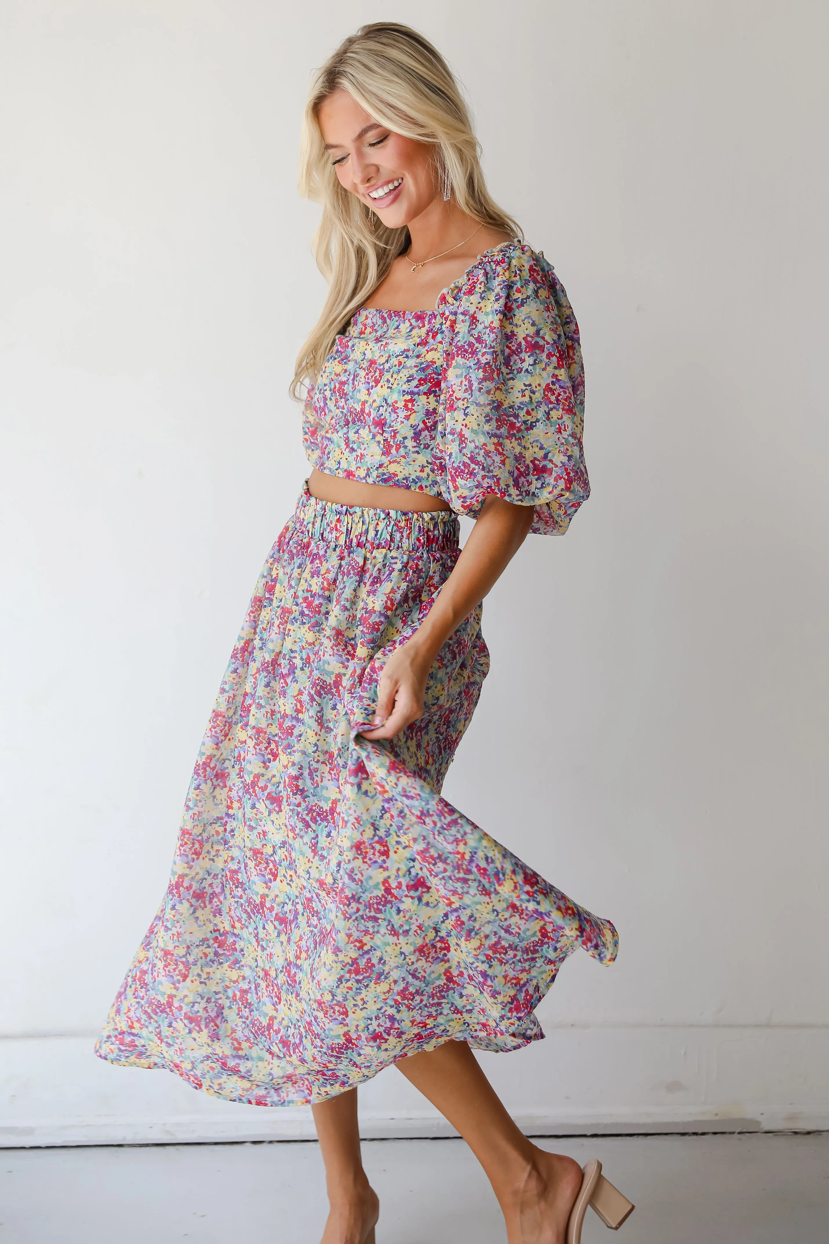 FINAL SALE - Instantly Perfect Multicolored Floral Midi Skirt