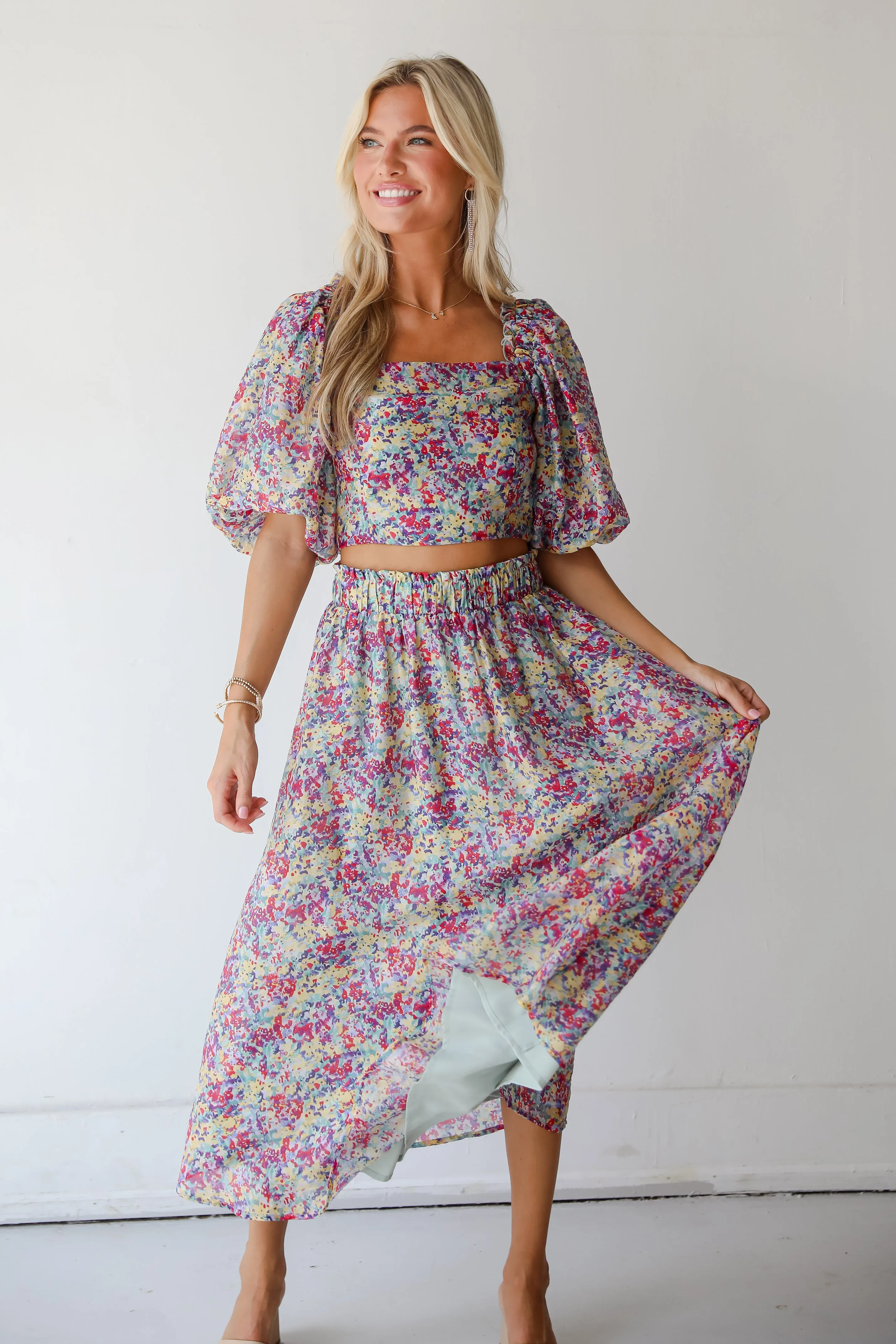 FINAL SALE - Instantly Perfect Multicolored Floral Midi Skirt