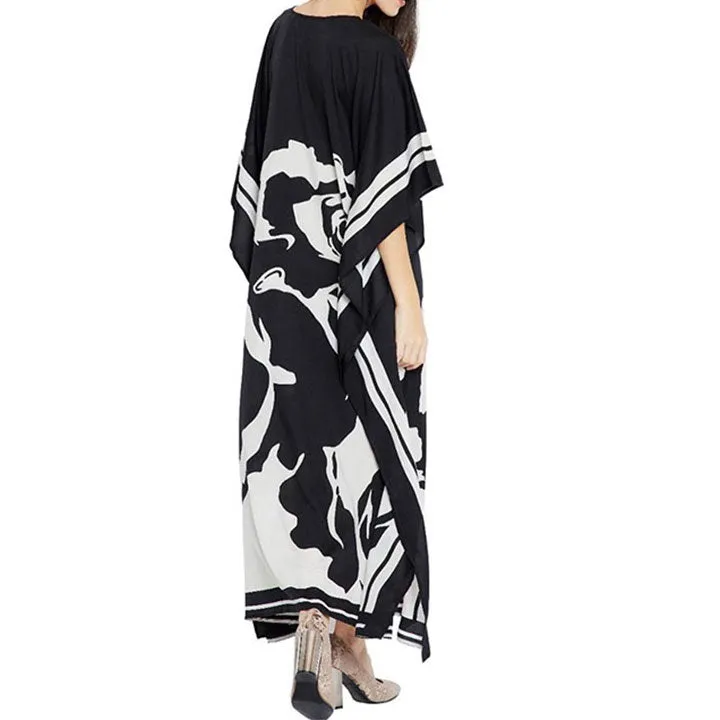 Floral Ink Black & White Kaftan KAF0037