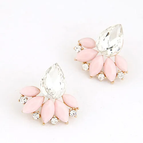 Flower Plant Resin Alloy Rhinestone Dangle Statement Earrings Sweet Earings Fashion Women Jewelry Hot New Accessories