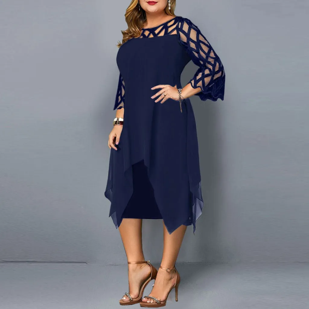 Funki Buys | Dresses | Women's Plus Size Lace Mesh Midi Dress