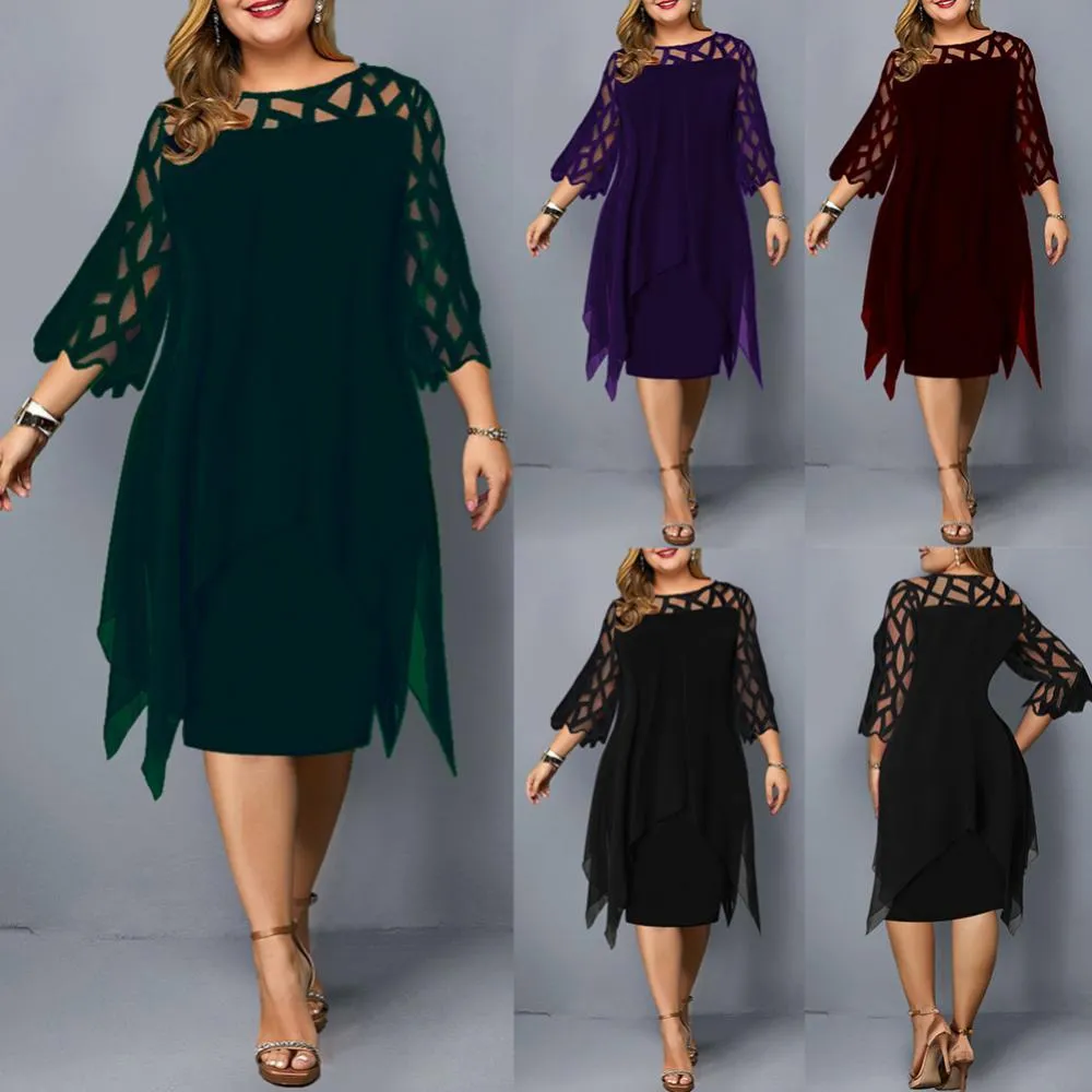 Funki Buys | Dresses | Women's Plus Size Lace Mesh Midi Dress