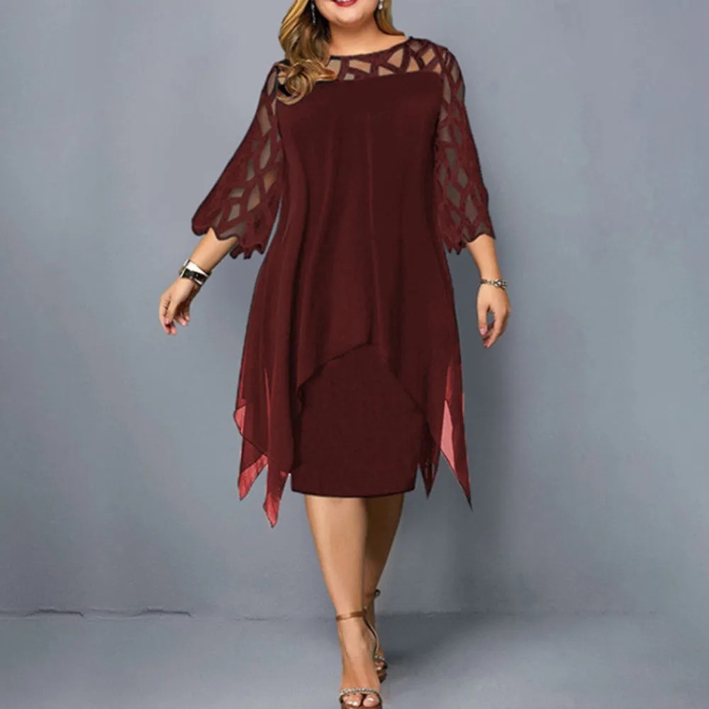 Funki Buys | Dresses | Women's Plus Size Lace Mesh Midi Dress