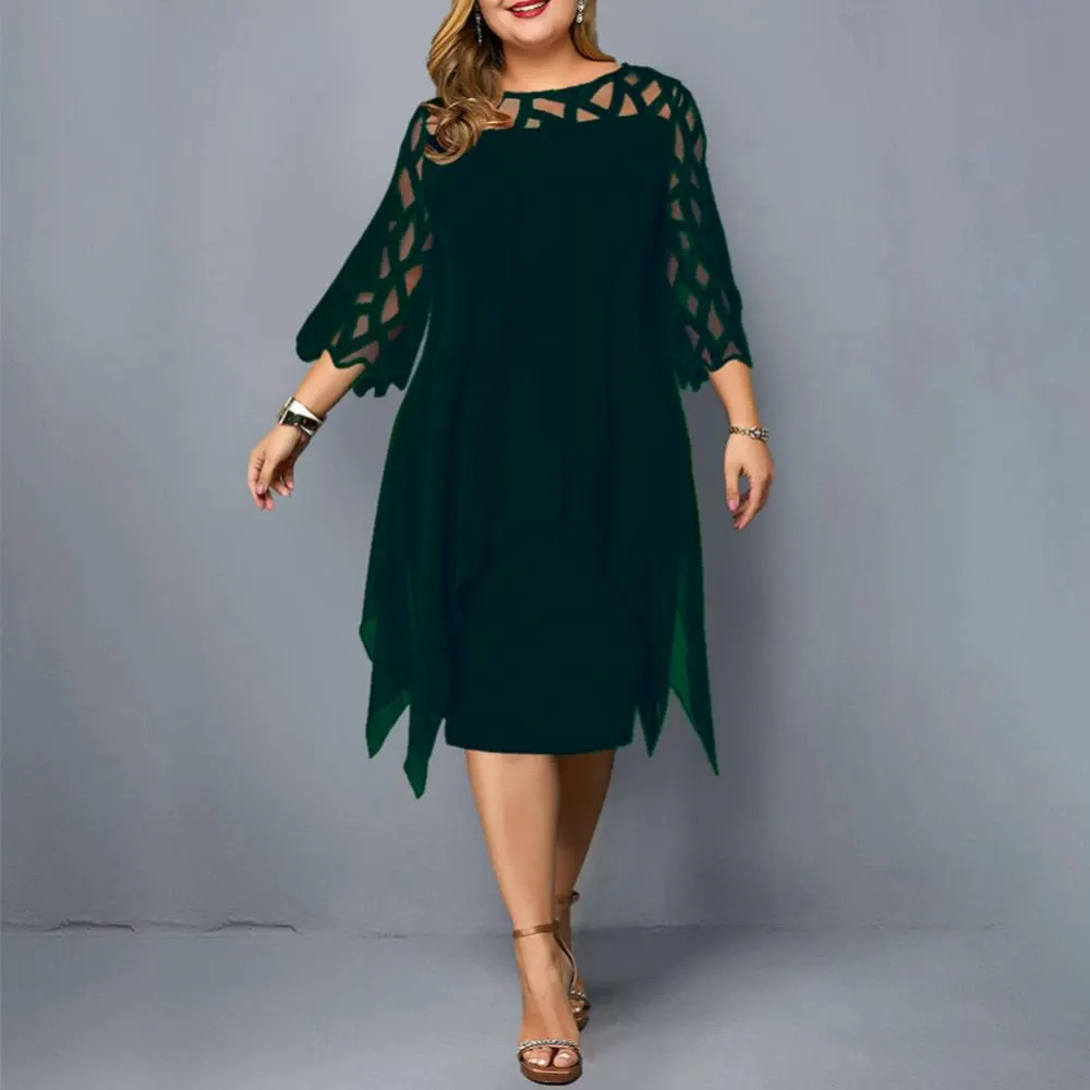 Funki Buys | Dresses | Women's Plus Size Lace Mesh Midi Dress