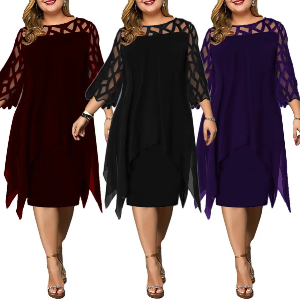 Funki Buys | Dresses | Women's Plus Size Lace Mesh Midi Dress