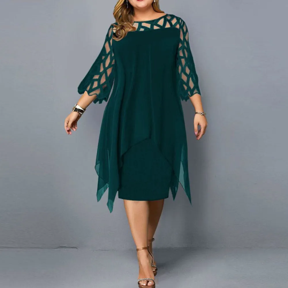 Funki Buys | Dresses | Women's Plus Size Lace Mesh Midi Dress