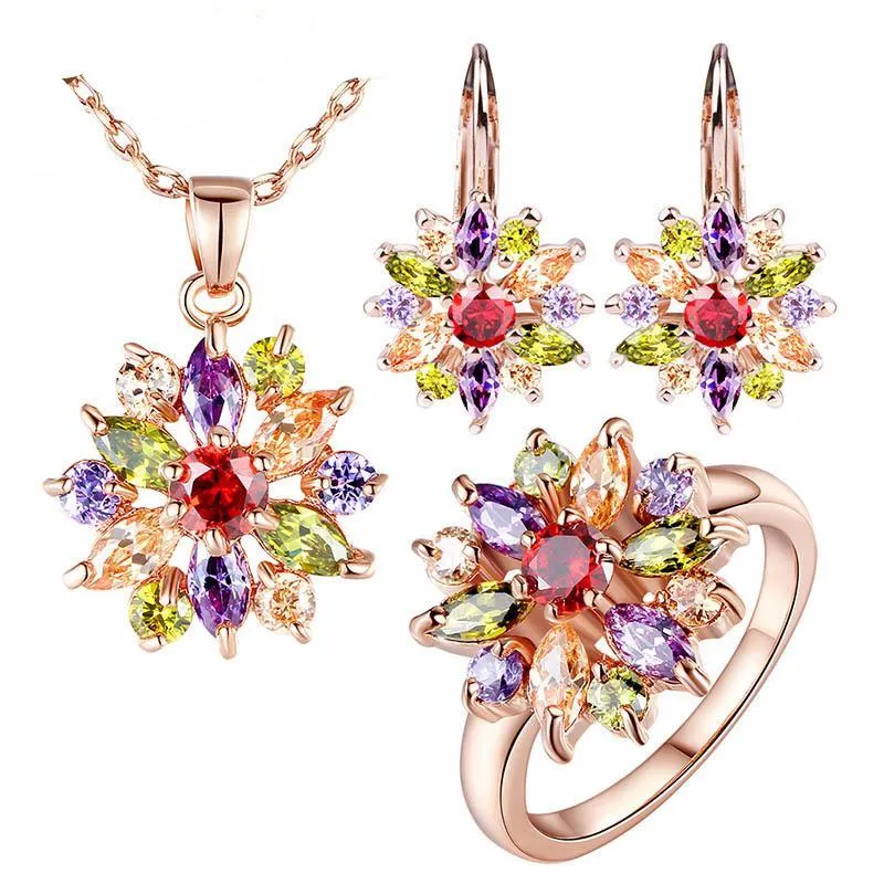 Gold with Multicolor AAA Zircon Jewelry Set