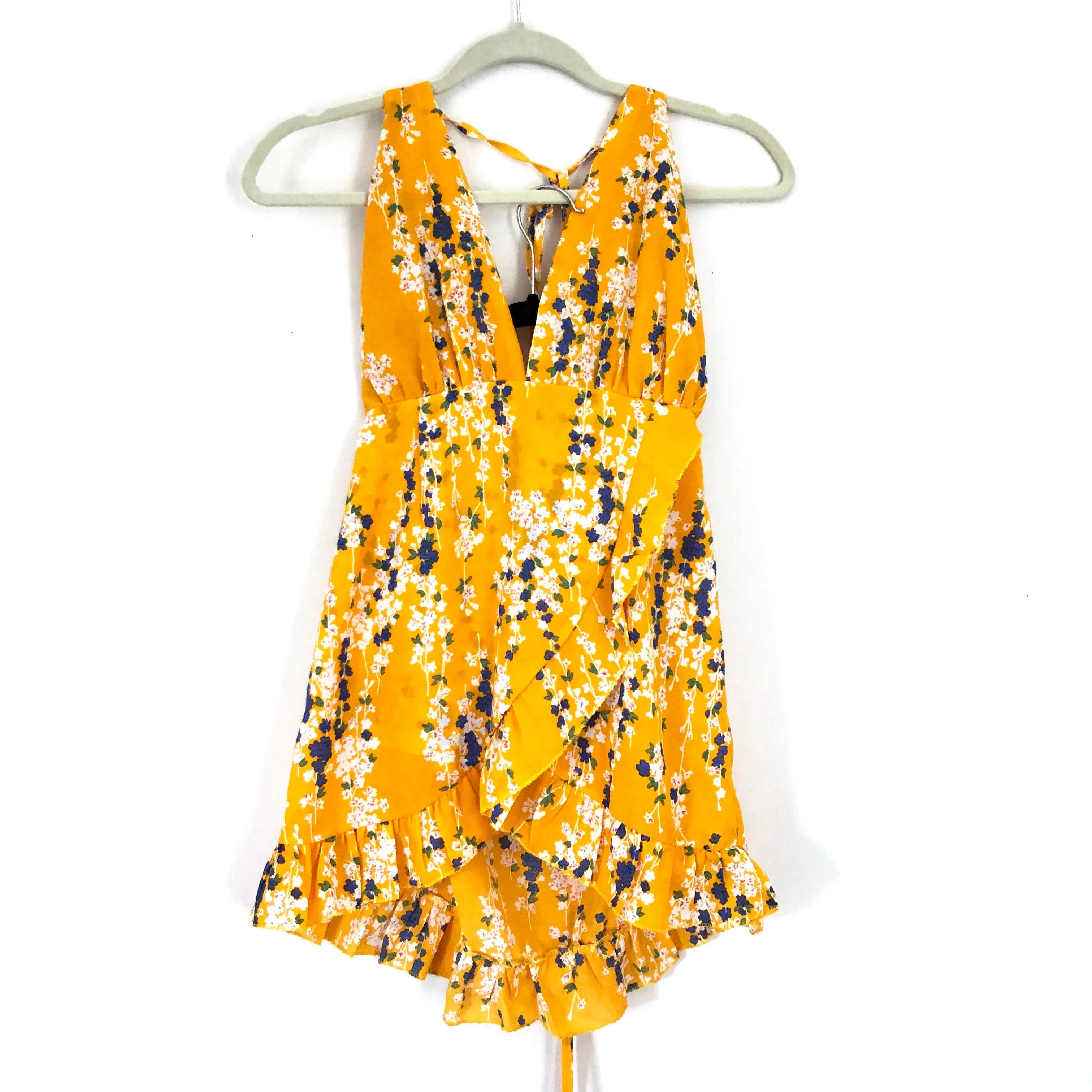 Goodnight Macaroon x Mumu and Macaroons Floral Yellow Romper with Faux Wrap- Size S