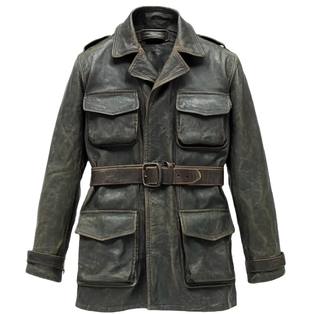 Green Belted Leather Coat – Crafted from Premium Leather | El Zoro