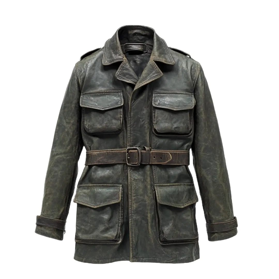 Green Belted Leather Coat – Crafted from Premium Leather | El Zoro