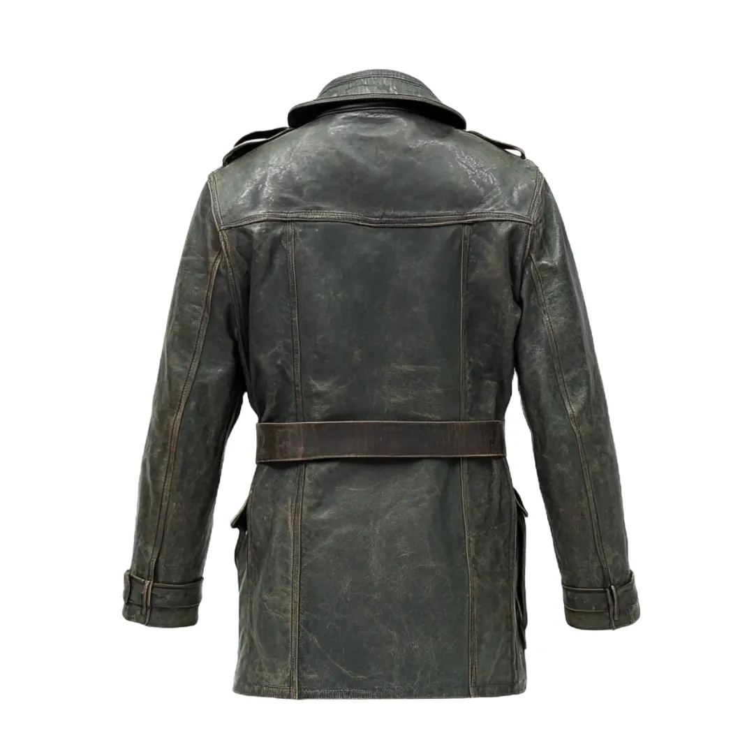 Green Belted Leather Coat – Crafted from Premium Leather | El Zoro