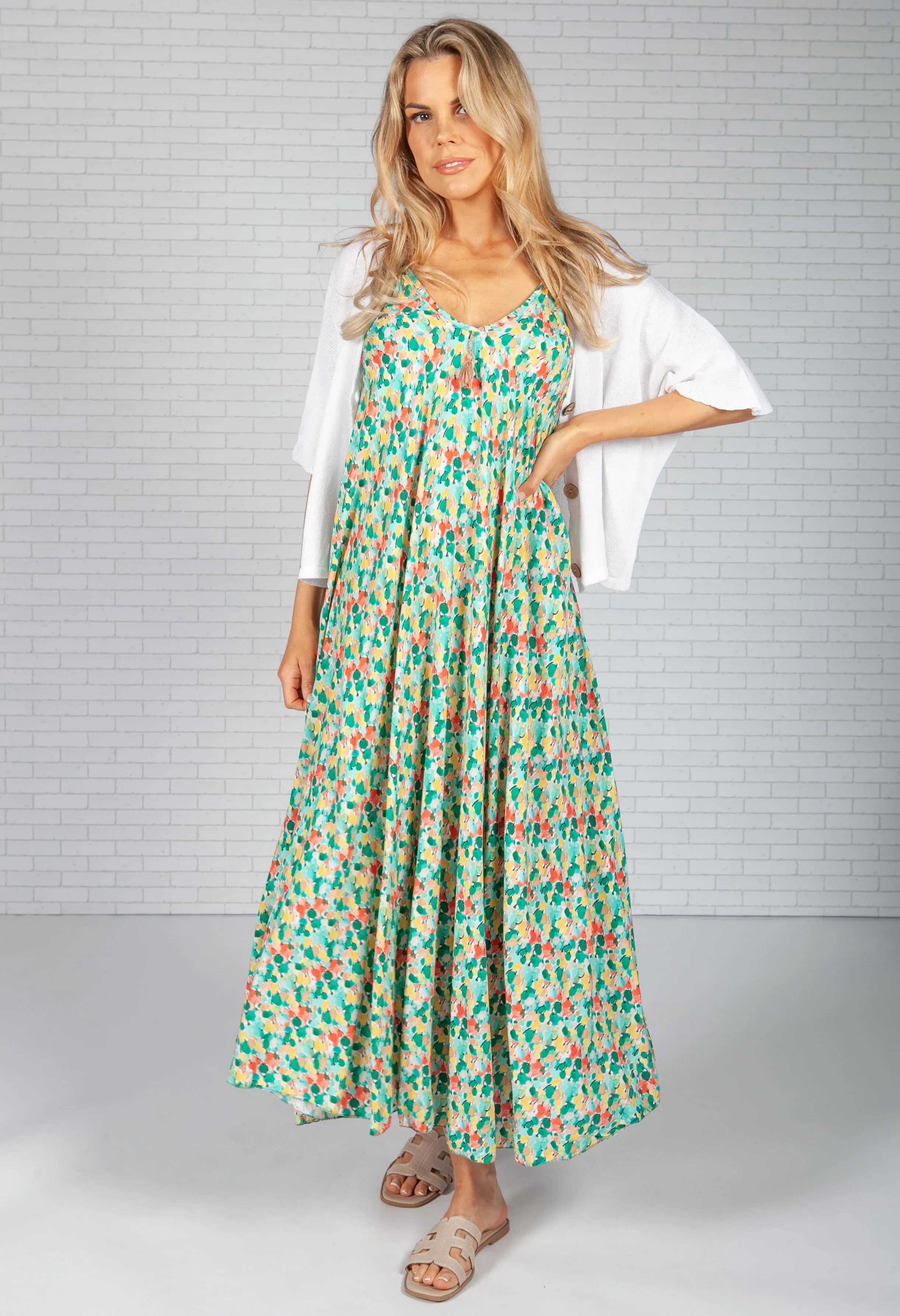 Green Olive Print Maxi Dress