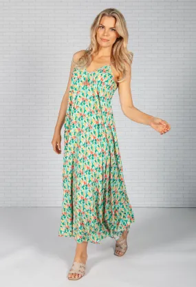 Green Olive Print Maxi Dress