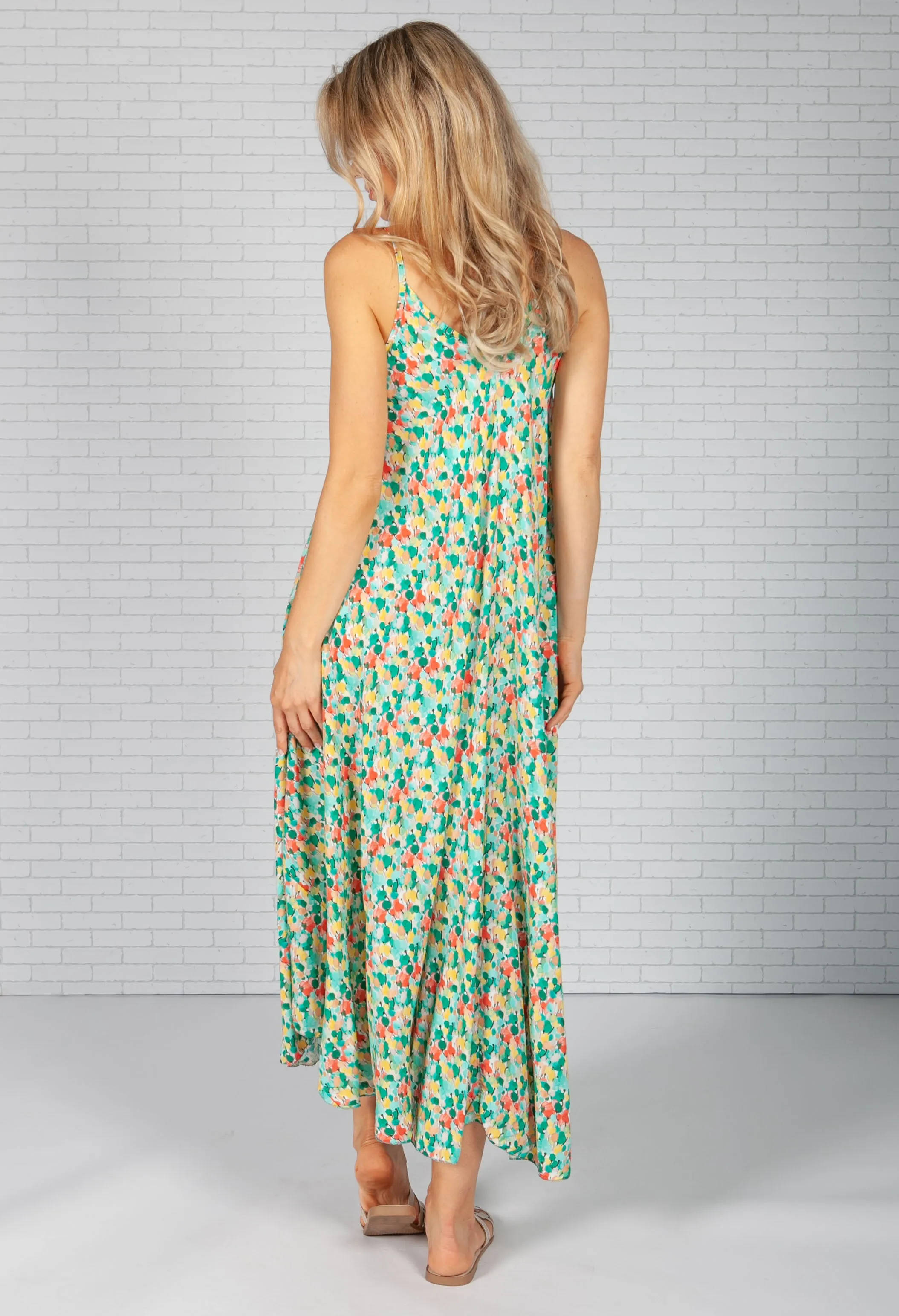 Green Olive Print Maxi Dress