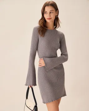 Grey Boat Neck Sweater Mini Dress