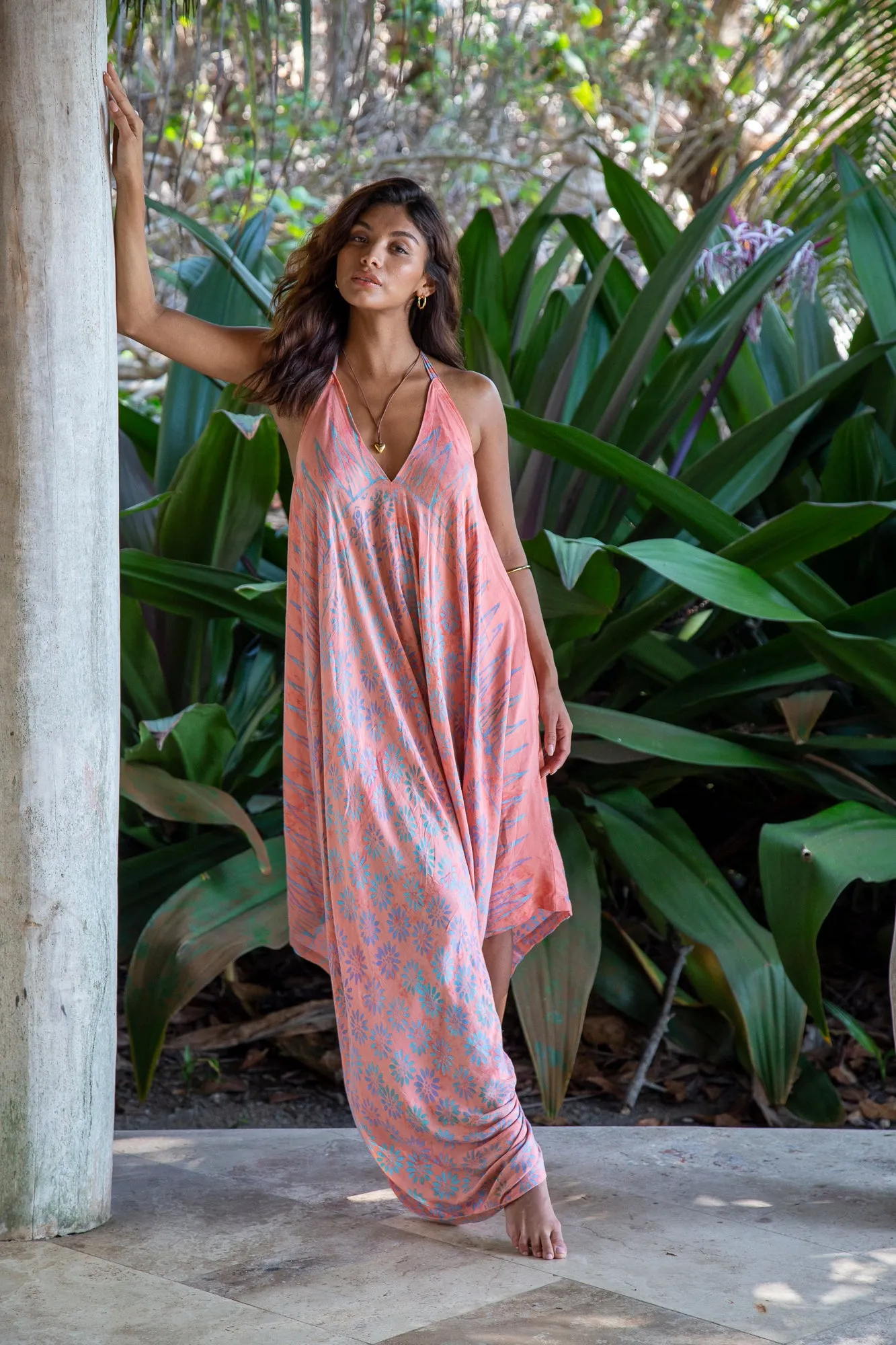 Gypsy Jumpsuit in Batik Bermuda Pink Peach Daisy