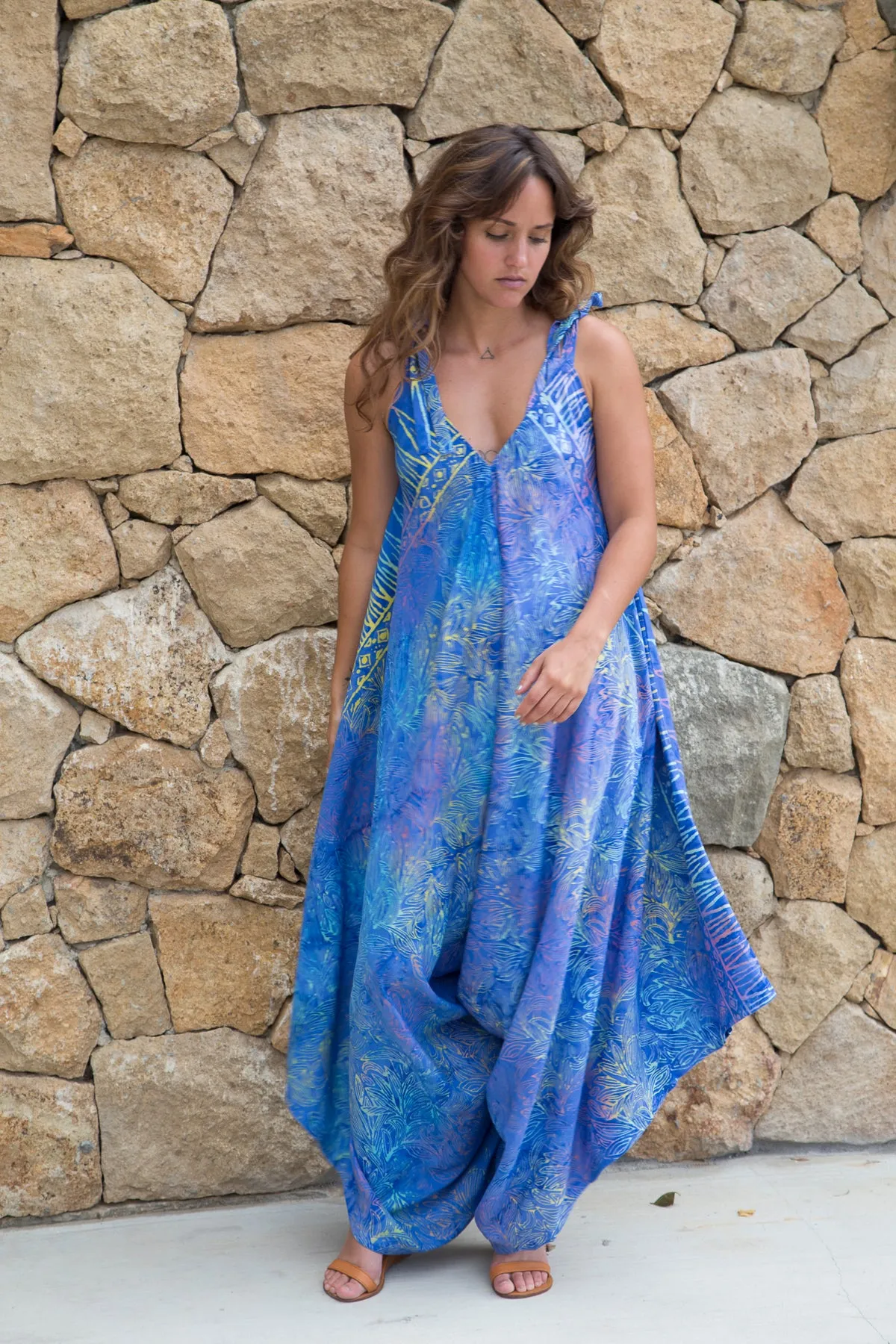 Gypsy Jumpsuit in Batik Peri Blue Rainbow Leaf