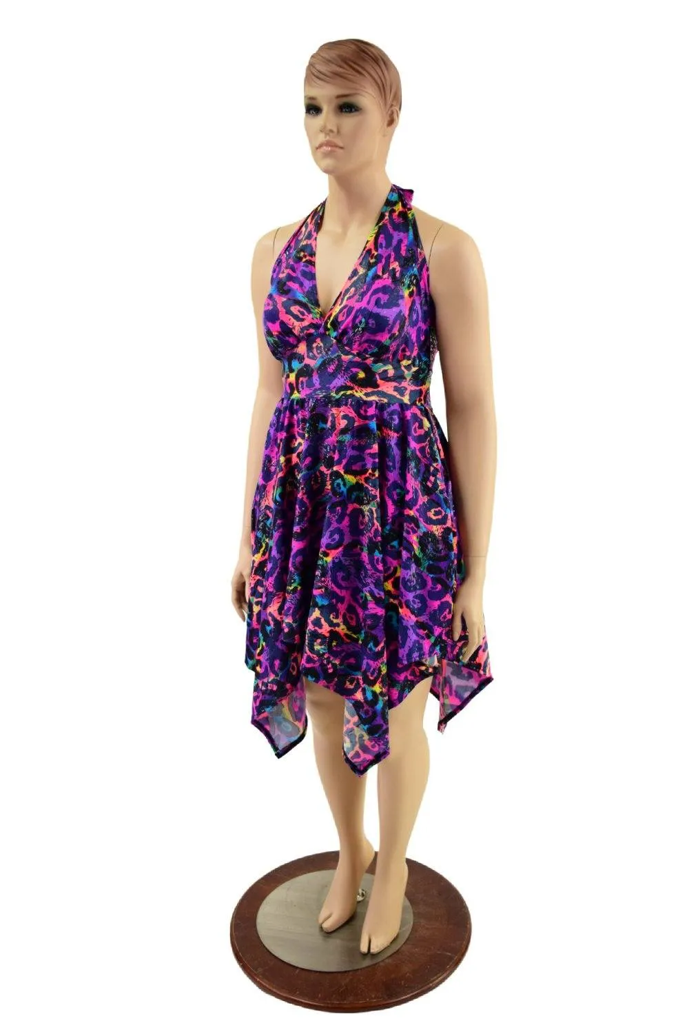 Handkerchief Halter Dress in Rainbow Leopard