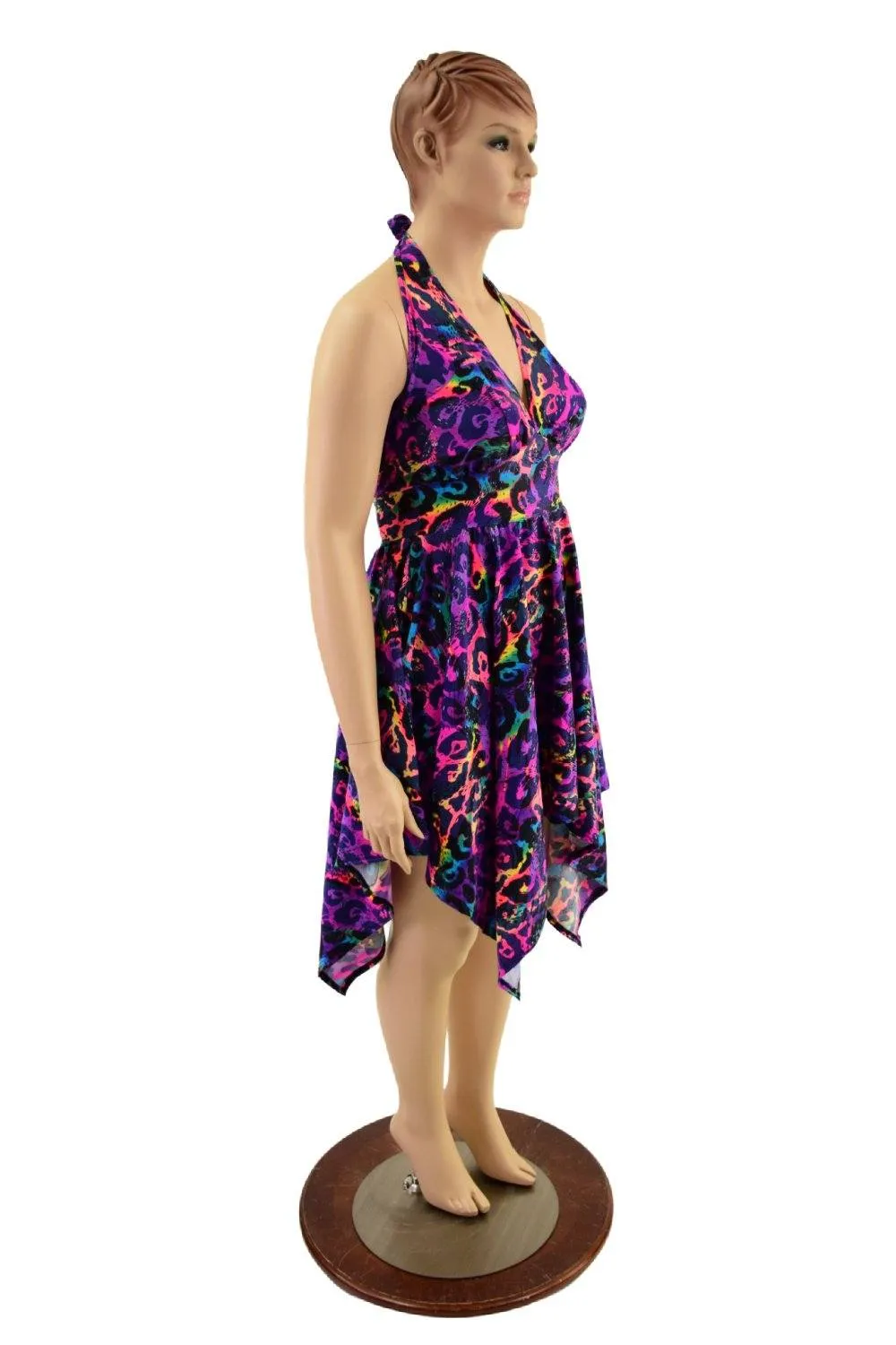 Handkerchief Halter Dress in Rainbow Leopard