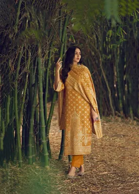 Handloom Weaving Pashmina Yellow Unstiched Winter Suit