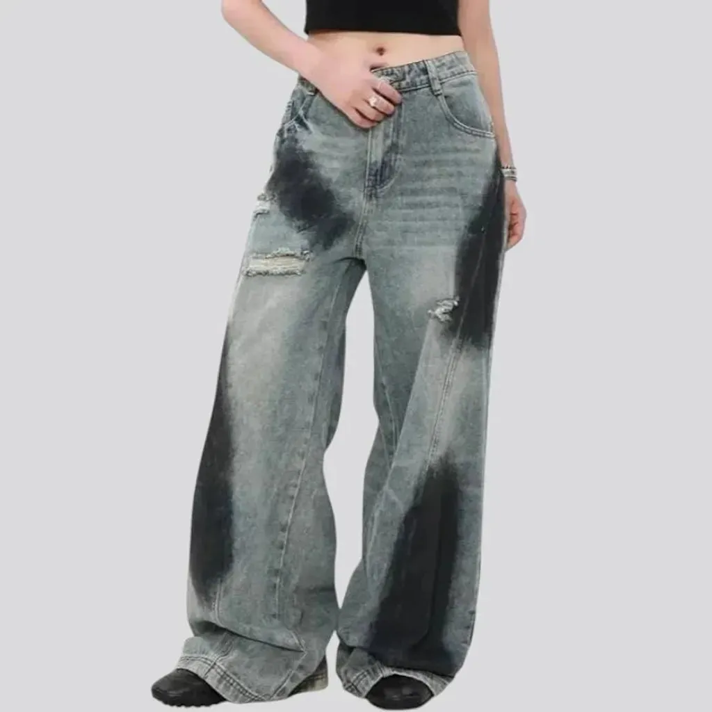 High rise baggy painted jeans for women