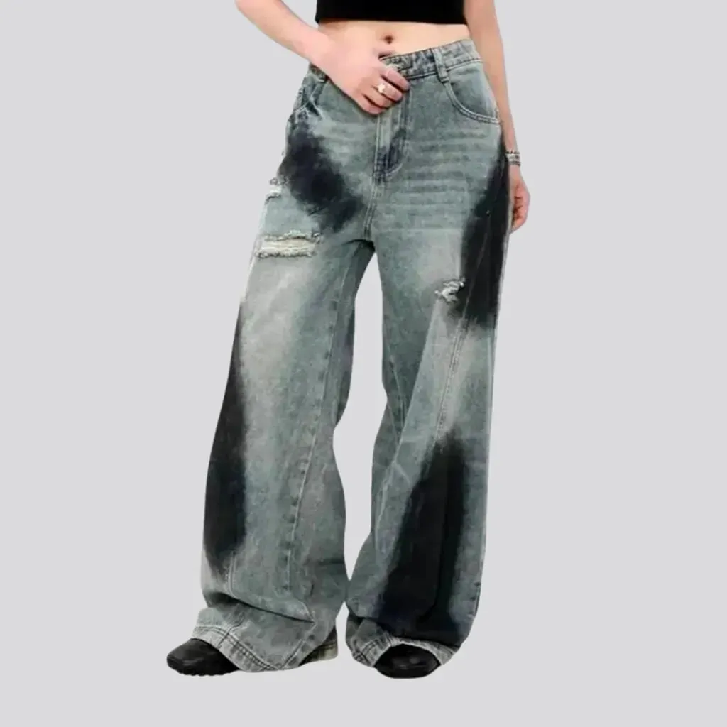 High rise baggy painted jeans for women