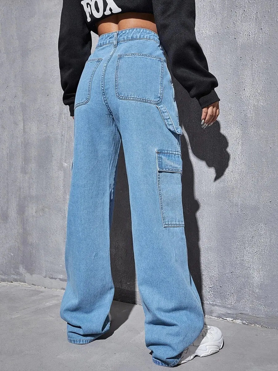 High Waist Slant Pocket Cargo Pants