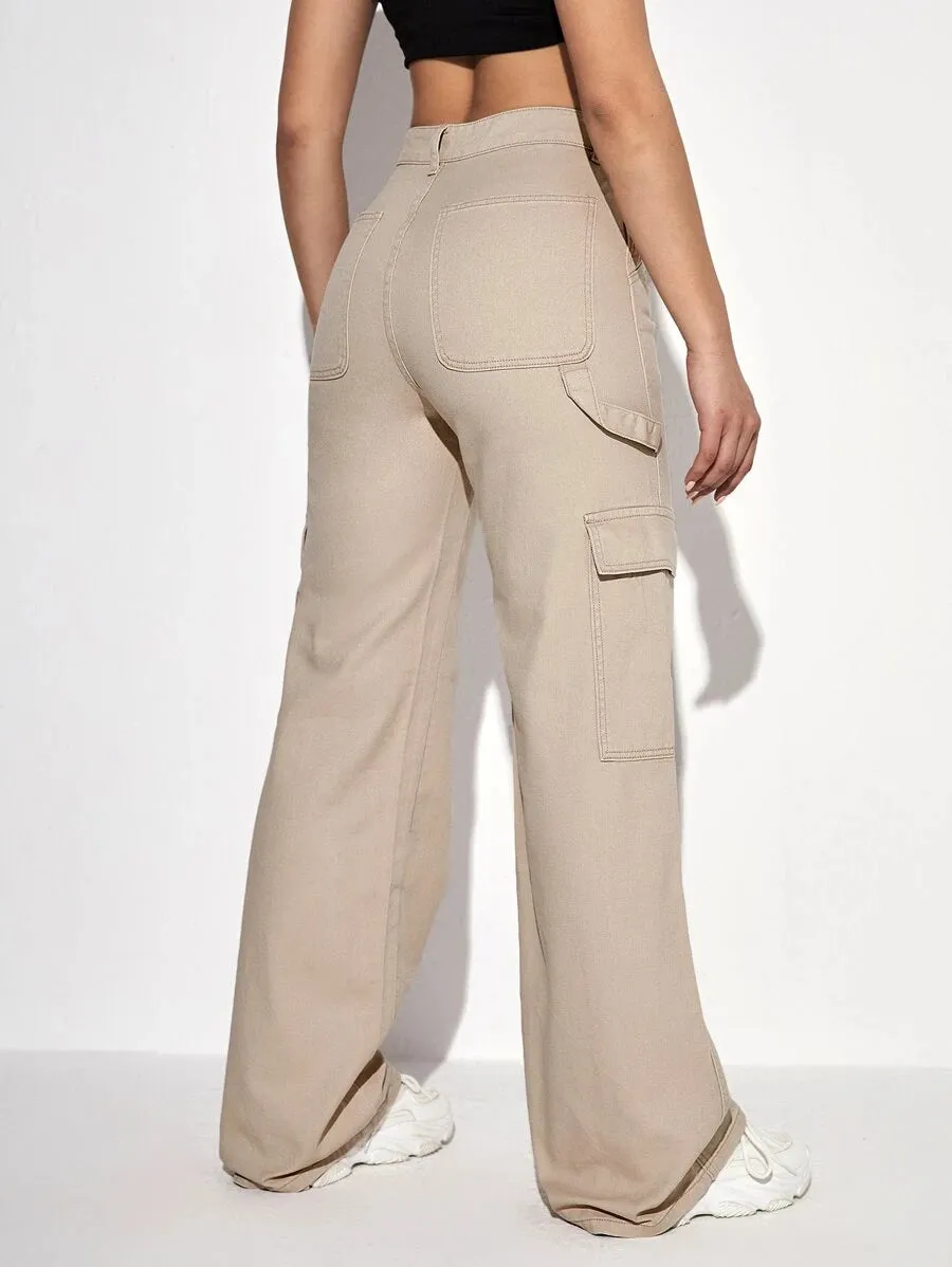 High Waist Slant Pocket Cargo Pants