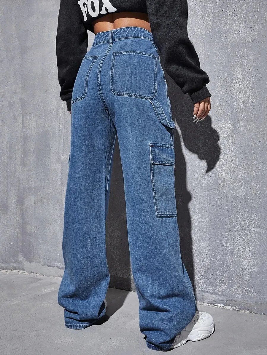 High Waist Slant Pocket Cargo Pants