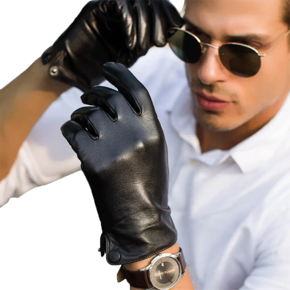 HighShine Mens Genuine Leather Gloves Male Soft Lambskin Thin Warm Winter Touch Screen Short Wrist Fashion Driving Gloves