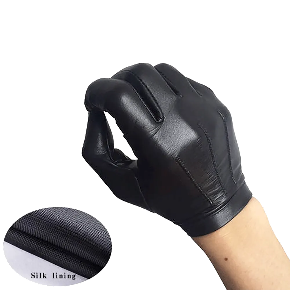 Highshine Unlined Short Wrist Goatskin Leather Touch Screen Winter Gloves for Men Black and brown