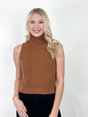 Hillary - Mock Neck Knit Sweater Vest (Caramel)