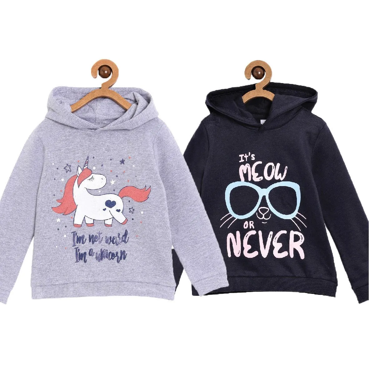 Hooded Sweatshirt Combo of 2-Happy Unicorn-Meow or Never