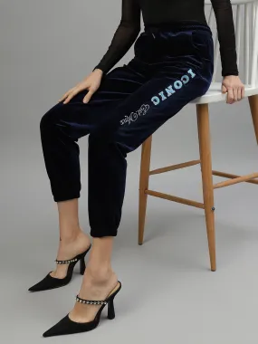 Iconic Women Navy Blue Solid Regular Fit Mid-Rise Trackpant