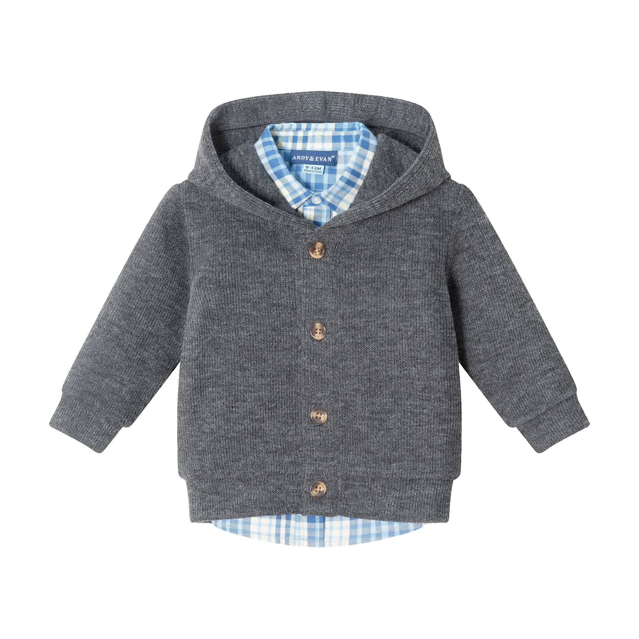 Infant 3-Piece Hooded Cardigan & Cord Set | Dark Grey