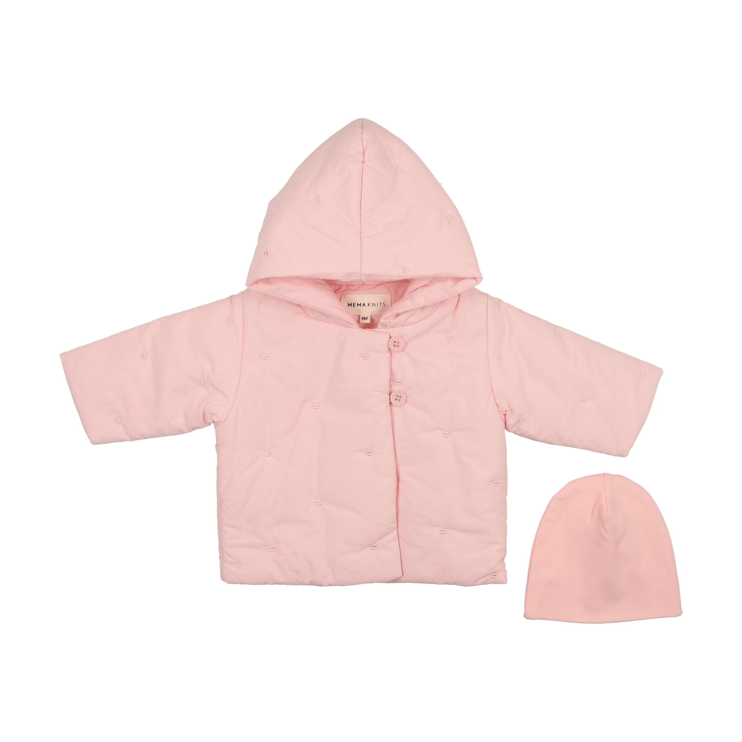 jacket quilted heart with hat - peach dust