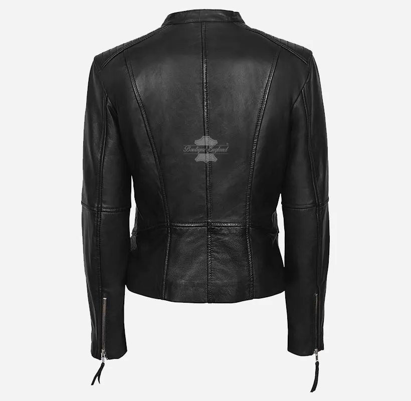 JESSICA LADIES Leather BIKER JACKET Slim Fitted Retro Jacket