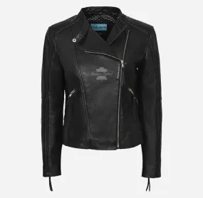 JESSICA LADIES Leather BIKER JACKET Slim Fitted Retro Jacket