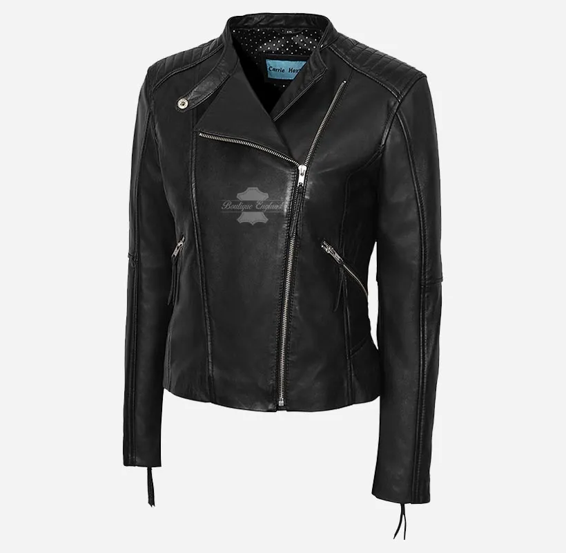 JESSICA LADIES Leather BIKER JACKET Slim Fitted Retro Jacket