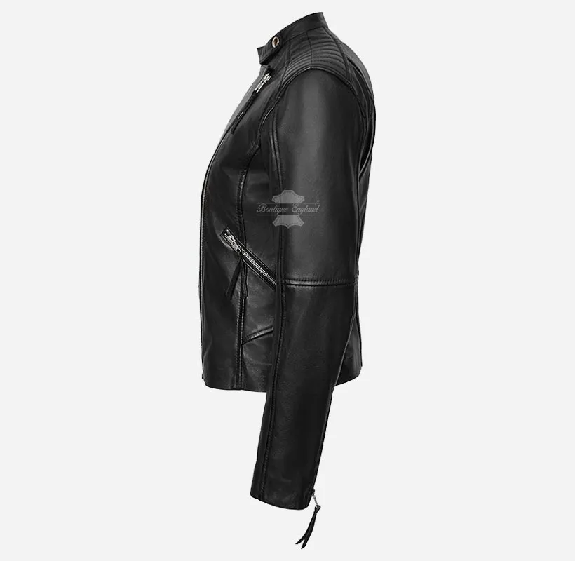 JESSICA LADIES Leather BIKER JACKET Slim Fitted Retro Jacket