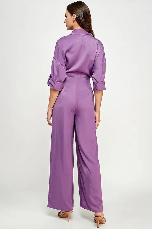 JumpSuit de Satin Cuello Decorado