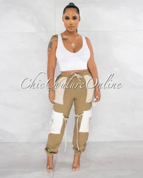 *Juniva Nude Tones Silver Buckles Cargo Jogger Pants