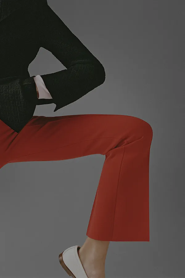 Kick Stretch-Cotton Pants in Subtle Jacquard Burnt Red (Sold Out)