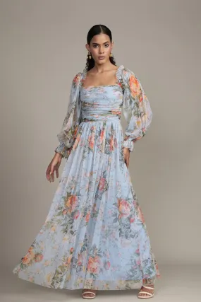 Lana Maxi Dress in Blue Floral Print