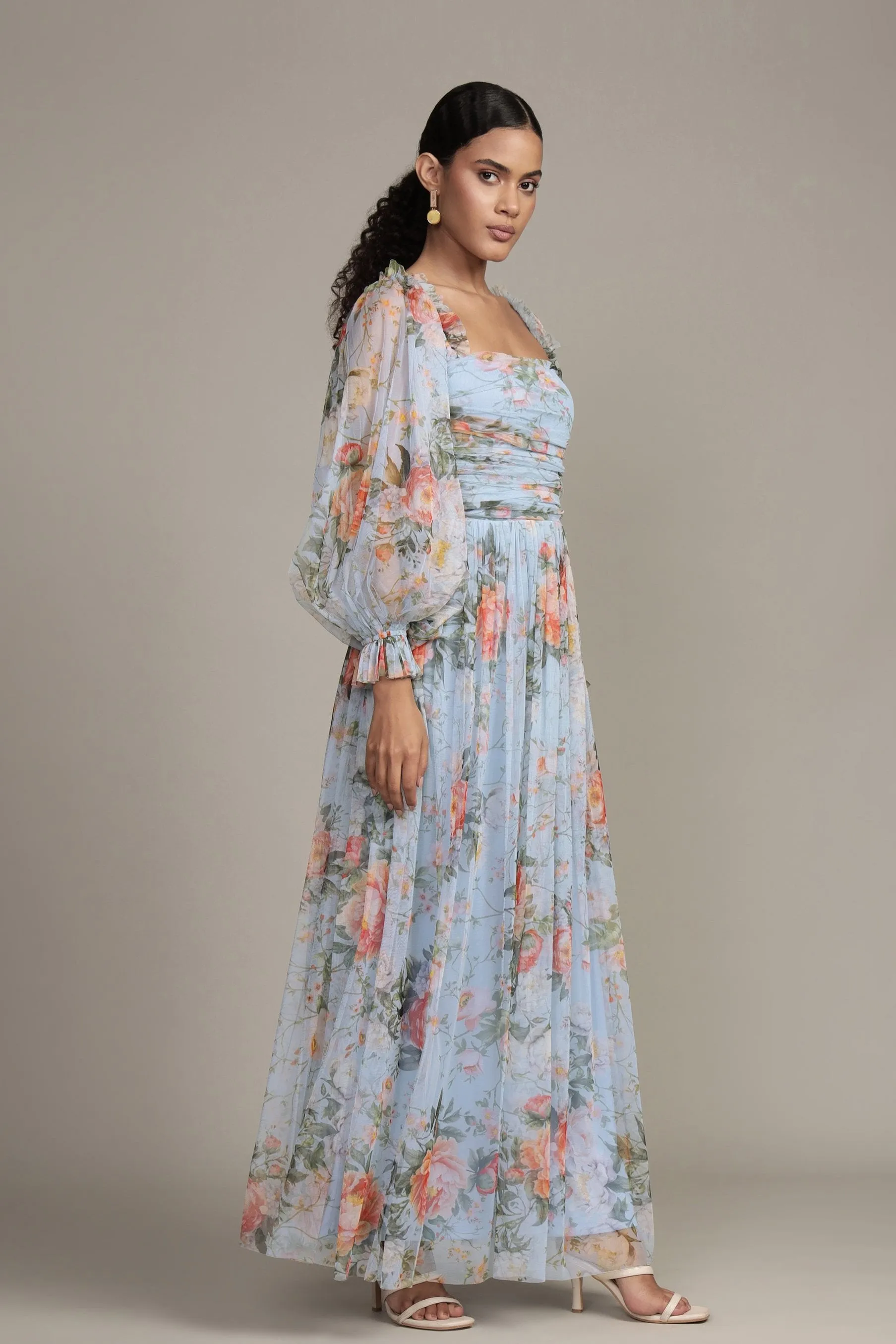 Lana Maxi Dress in Blue Floral Print