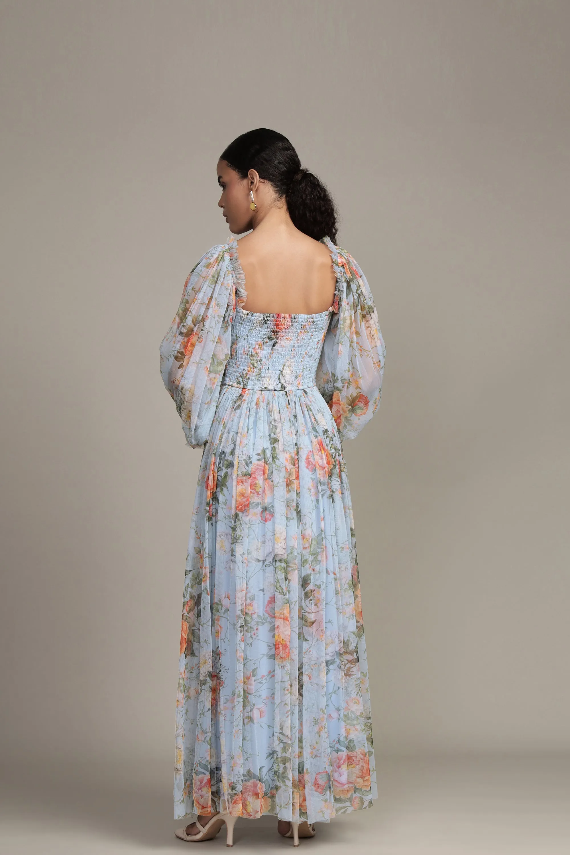 Lana Maxi Dress in Blue Floral Print