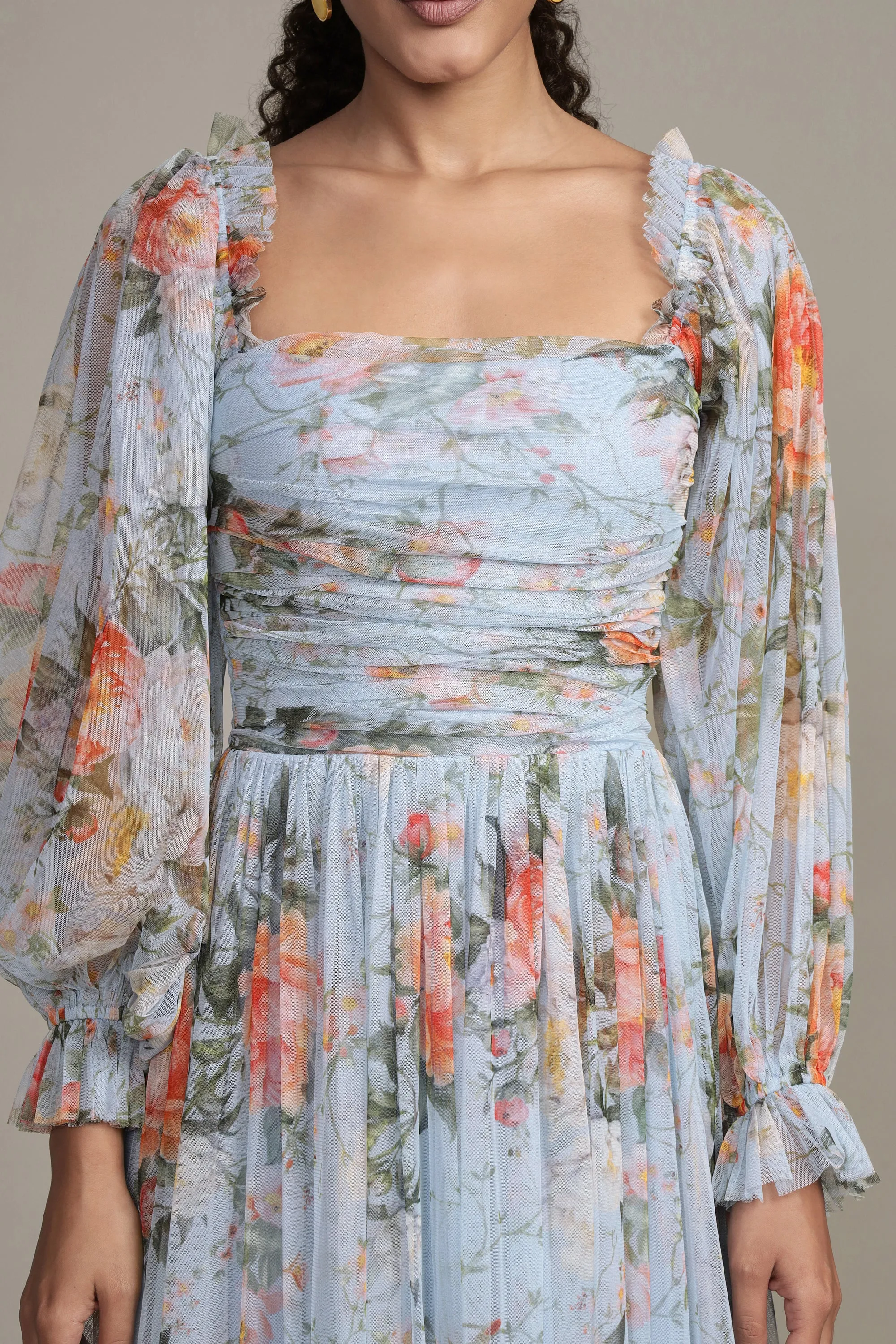 Lana Maxi Dress in Blue Floral Print