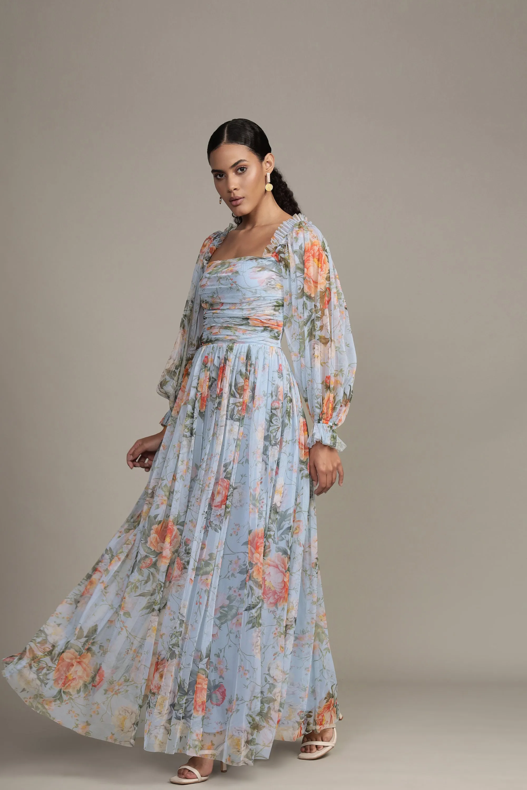 Lana Maxi Dress in Blue Floral Print