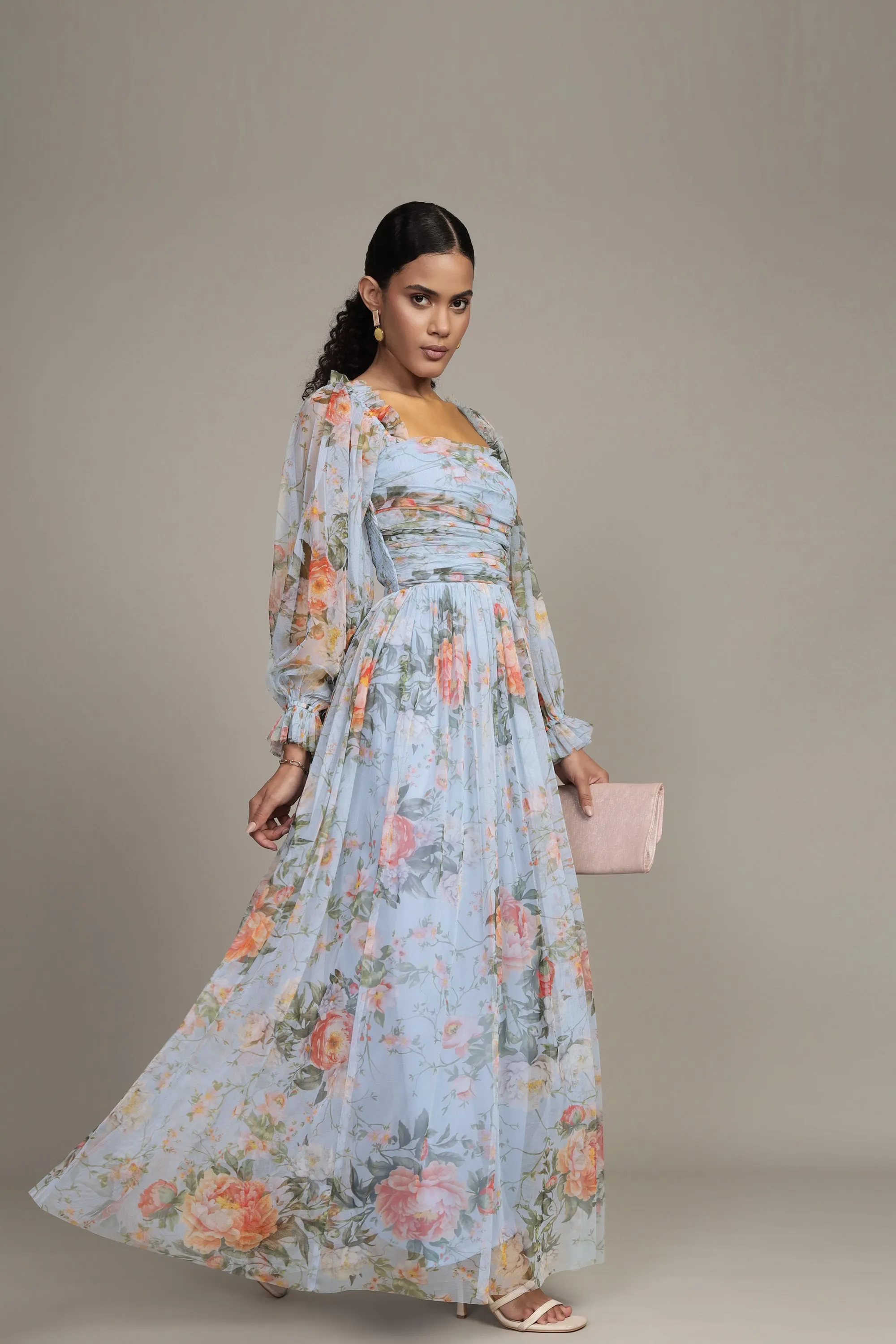 Lana Maxi Dress in Blue Floral Print